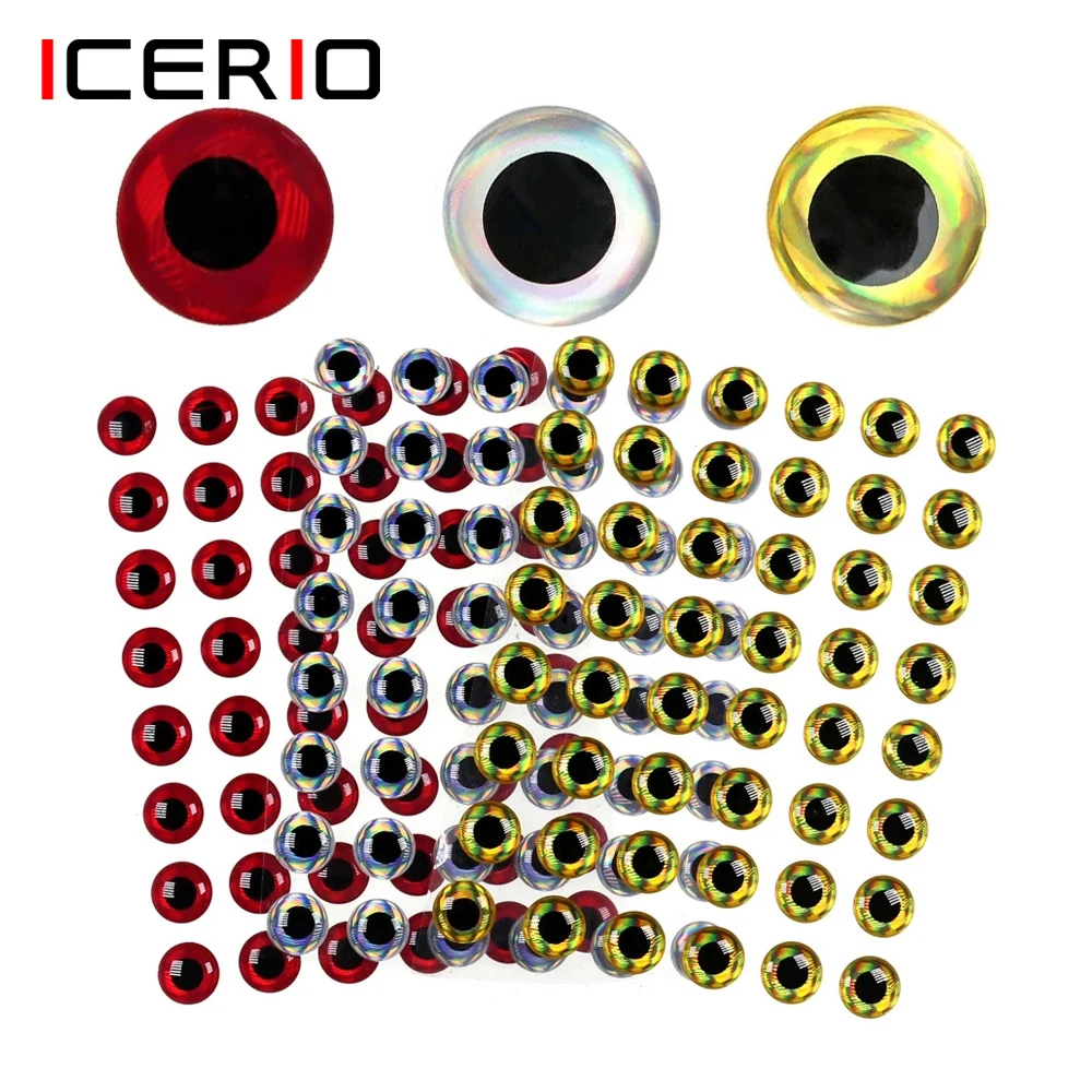 Icerio 100Pcs Holographic 3D Epoxy Fish Eyes Per La Pesca Fly Esche Fai Da Te Jig Baits Crankbaits Che Fa Materiale Oro Rosso Argento