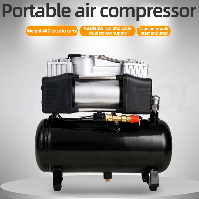 

Vehicle Portable Dual Cylinder Air Pump Car Tire Inflator 12V 220V Silent Oil-Free Air Compressor Automatic Start Stop Air Pump