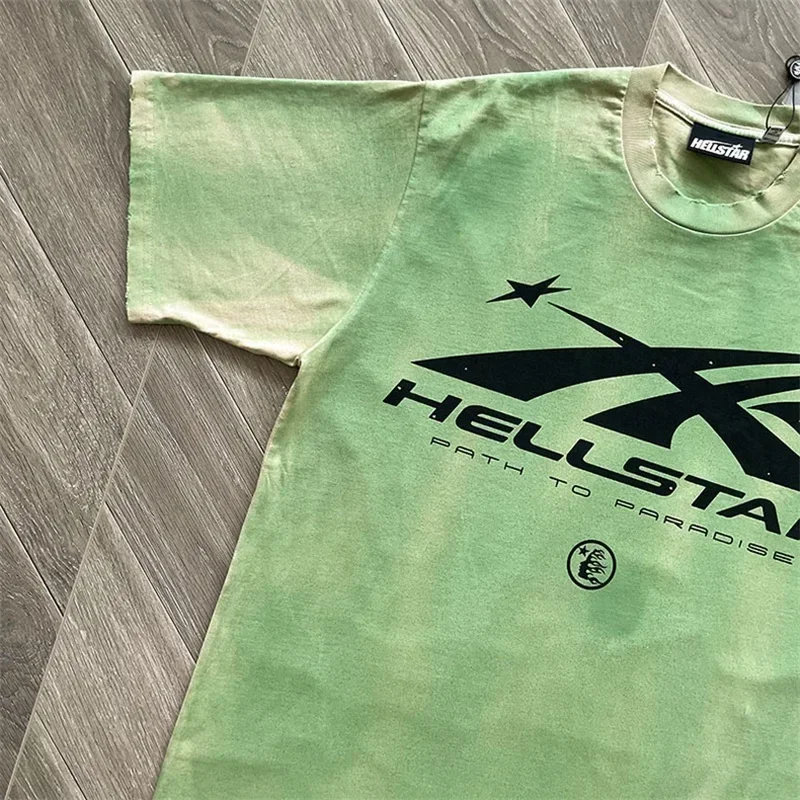 

Футболка 24ss оверсайз с графическим логотипом Hell Star для мужчин и женщин, тенниска из чистого хлопка с эффектом разрушения, 1:1