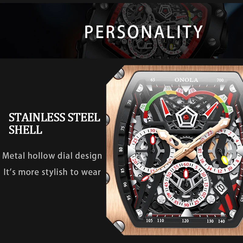 Orologio Da Uomo Meccanico Automatico Tonneau Scheletro – Quadrante Cavo 3D Con Tourbillon, Cinturino In Silicone, Vetro Minerale, Impermeabile 3 ATM – Regalo Di Lusso Con Confezione