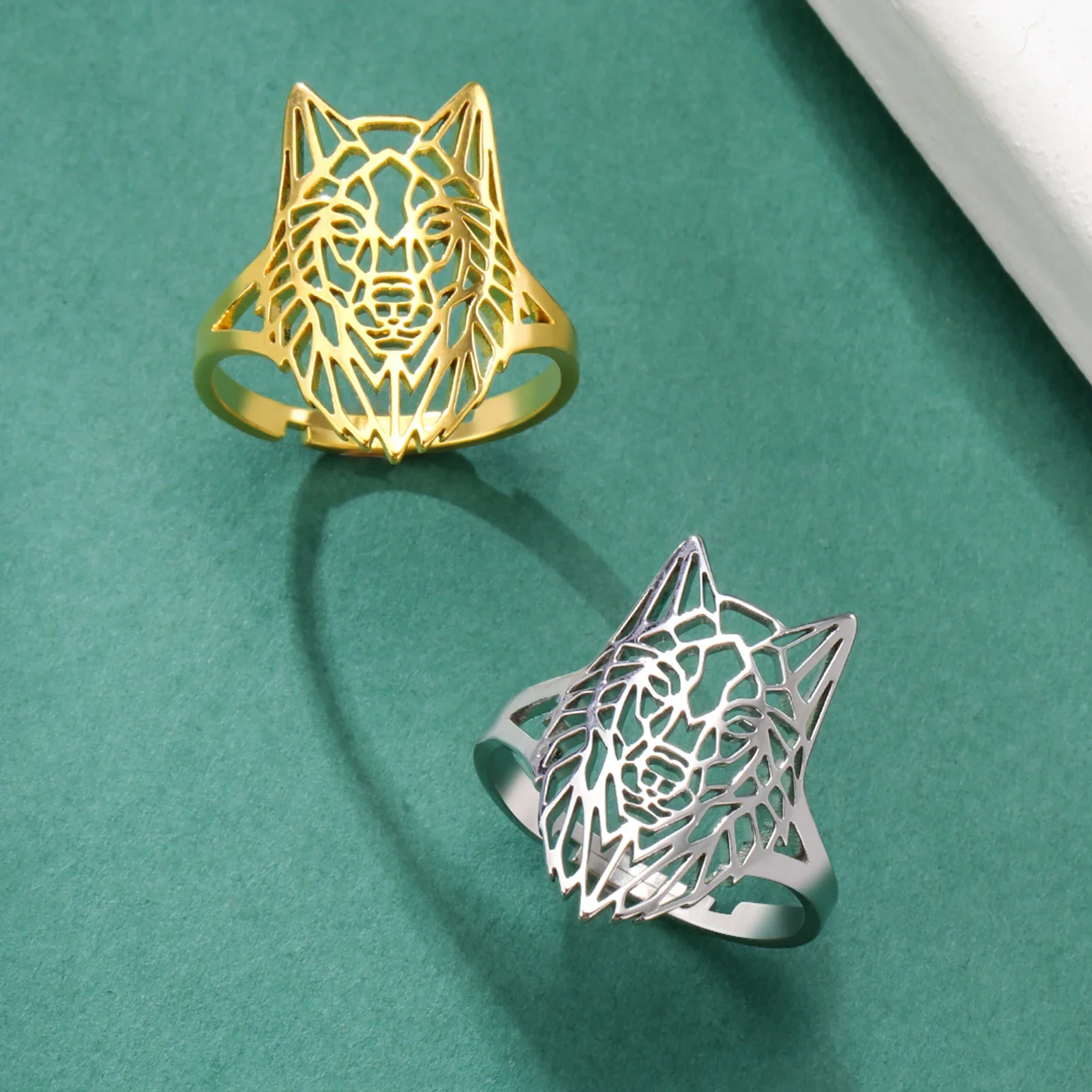 Punk Wolf Head Adjustable Ring for Men Women Stainless Steel 