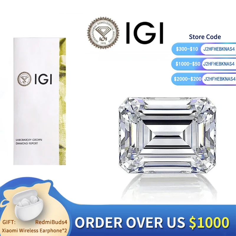 

0.6-1ct Emerald Cut Lab Grown Diamonds HPHT CVD Loose Diamond VS-VVS D Color IGI Certificate