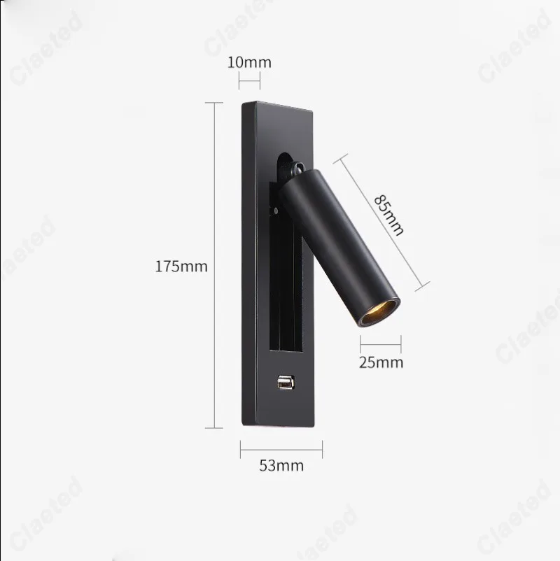 Creative LED Rotatable Wall Lamp USB Charging Interface Bedroom Bedside Reading Lamp Living Room Hotel Decoration Wall Lamp