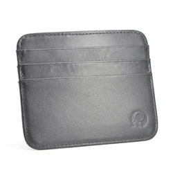 Sleek Genuine Leather Slim Card Holder & Wallet for Men - Compact Business ID Case with 6 Slots (Smooth black)