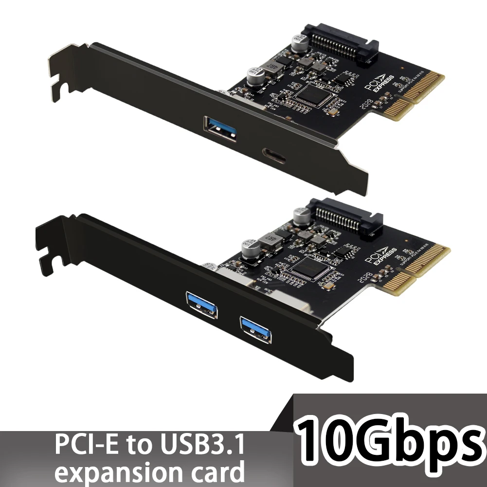 

USB 3.1 PCIE Raiser Card Dual Reversible USB 3.1 Gen 2 Type-C Ports PCI-E PCI Express X4 SATA 15Pin Connector 10Gbps Add on Card