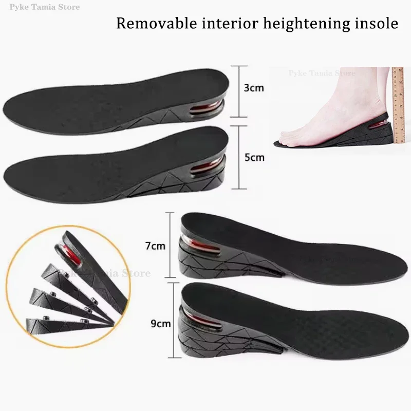 3-9cm Höhenverstellbare Einlegesohlen für Damen und Herren mit Luftpolster, Schuheinlagen zur Erhöhung, Fußgewölbestütze, Orthopädische Erhöhungs-Einlagen