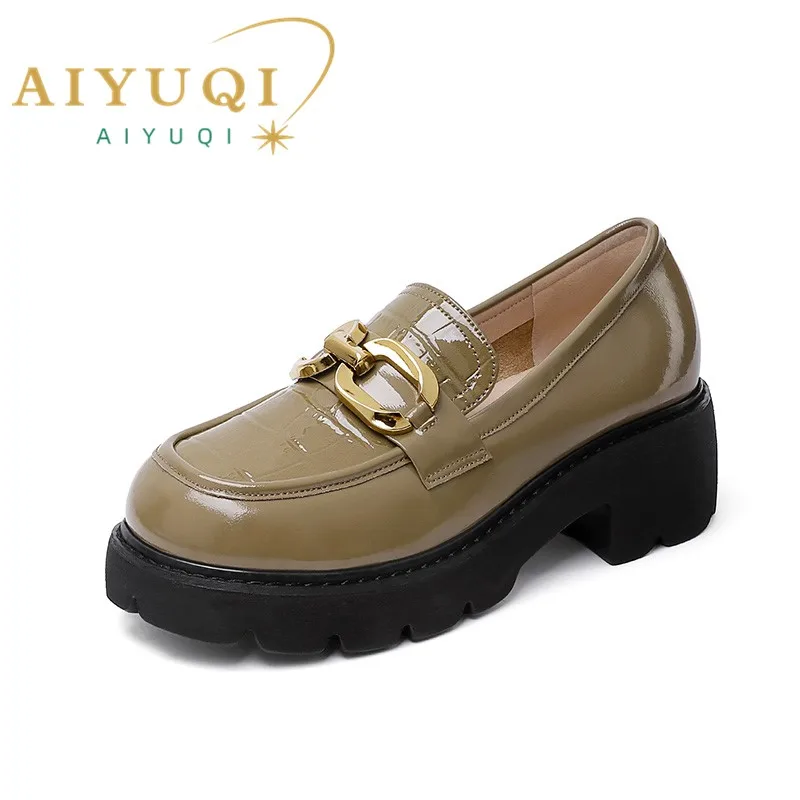 

AIYUQI Women Loafers Genuine Leather Autumn Fashion Slip-on Women Heels Daily Round Toe Daily Large Size 41 42 43 Women Shoes