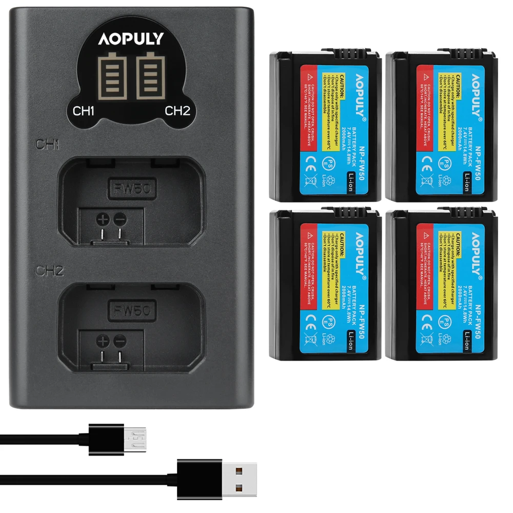 AOPULY NP FW50 NP-FW50 Dual USB Charger for Sony Camera Alpha NEX ILCE QX1 SLT-A55 A3000 A3500 A5000 A5100 A6000 A6300 A6500