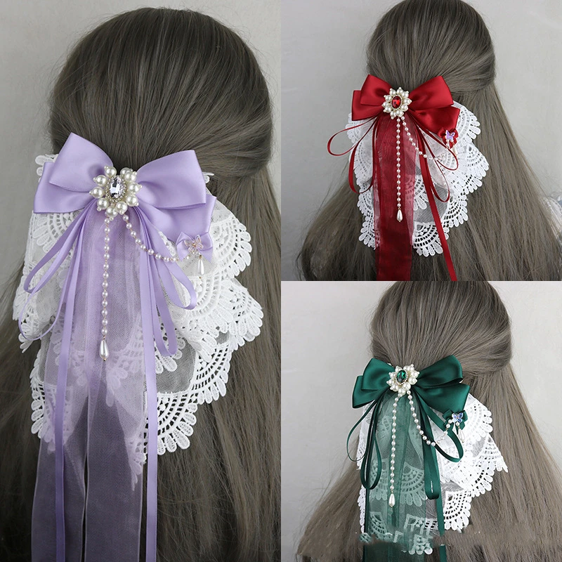 

Anime Lace Bow Hair Clip for Women Cute Princess Sweet Lolita Hairpin Bows Girl Pastoral Hairpin Hair Accessories