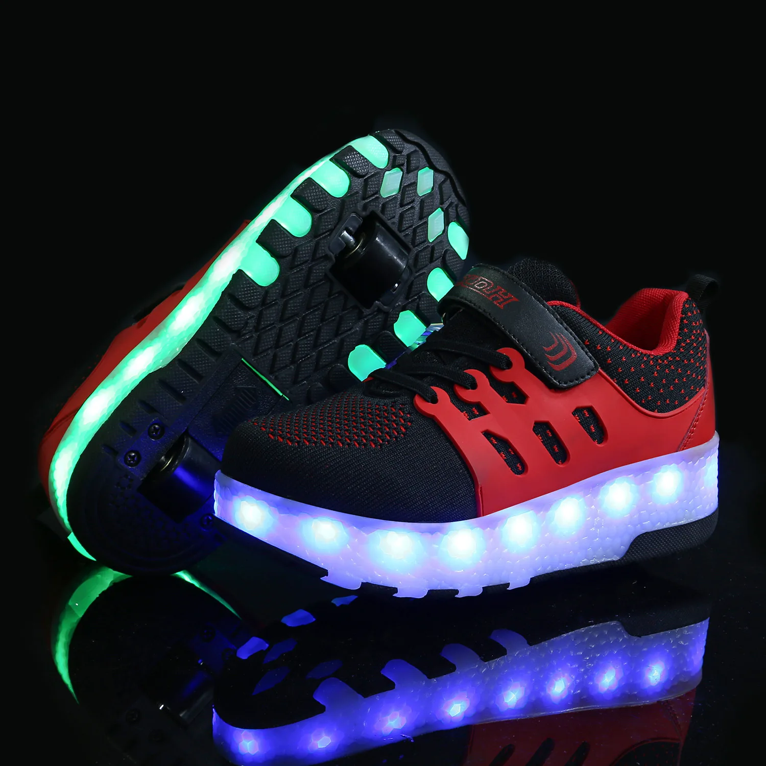 Children LED Shoes Air Mesh Breathable USB Charging Boys & Girls Roller Skates Fashion Kids Sneakers Size 28-40