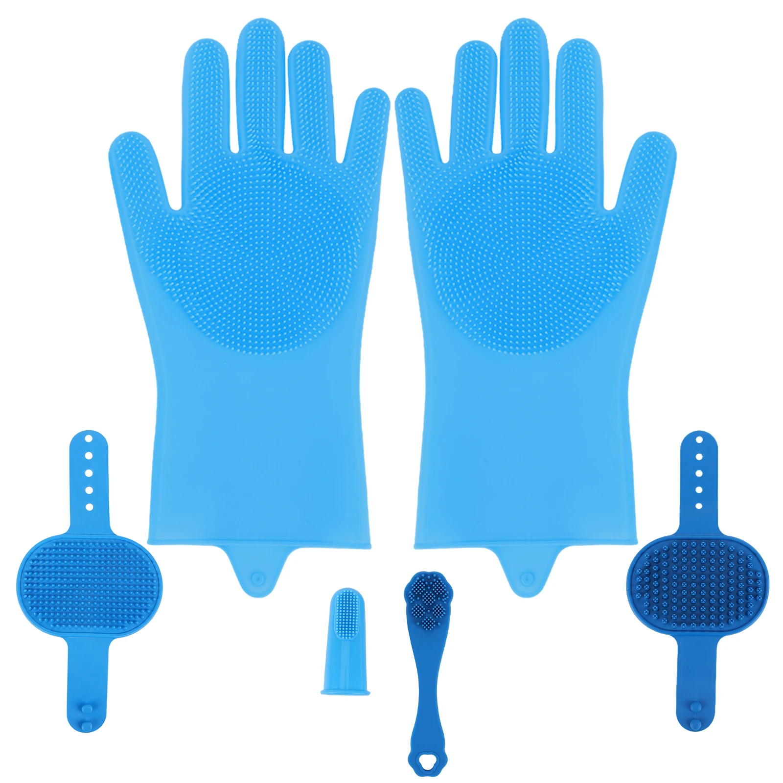 6PCS Pet Grooming Kit Silicone Dog Bath Brush Dog Toothbrush Finger Bath Gloves Shampoo Brush Cat Bathing Supplies