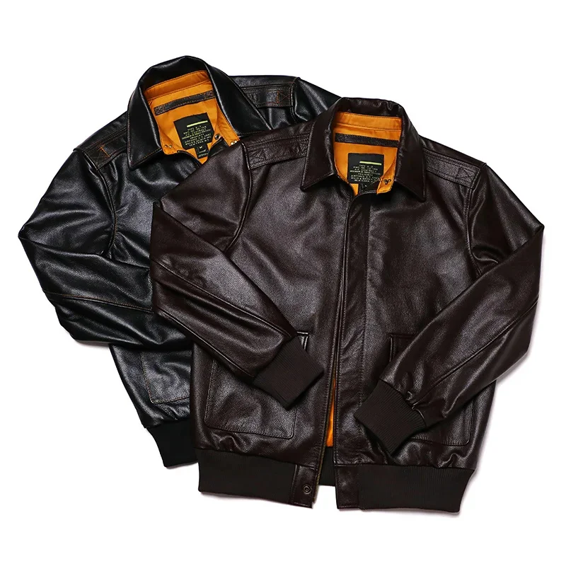 

Shipping Free Air Force Genuine Leather Coats Men Real Cowhide Natural Clothing Brown Man Calf Skin A2 Style Jackets