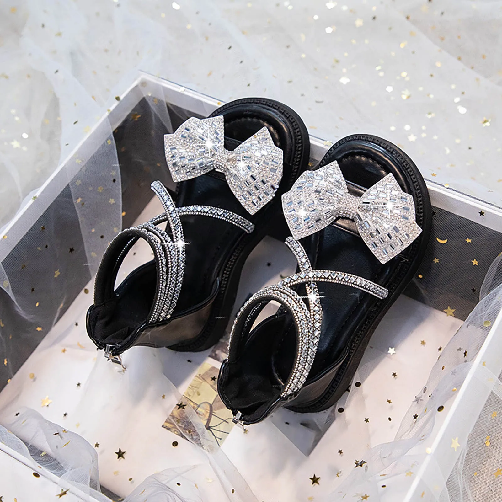 Summer New Rubber Sole Lightweight Breathable Rhinestone Bow Girls Beach Sandals Girls Dress Sandals Size 12 3