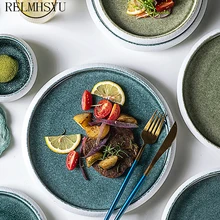 

1PC Nordic Style Ceramic Western Seak Flat Dessert Plate HouseholdVegetable Fruit Dinner Plate Simple Tableware