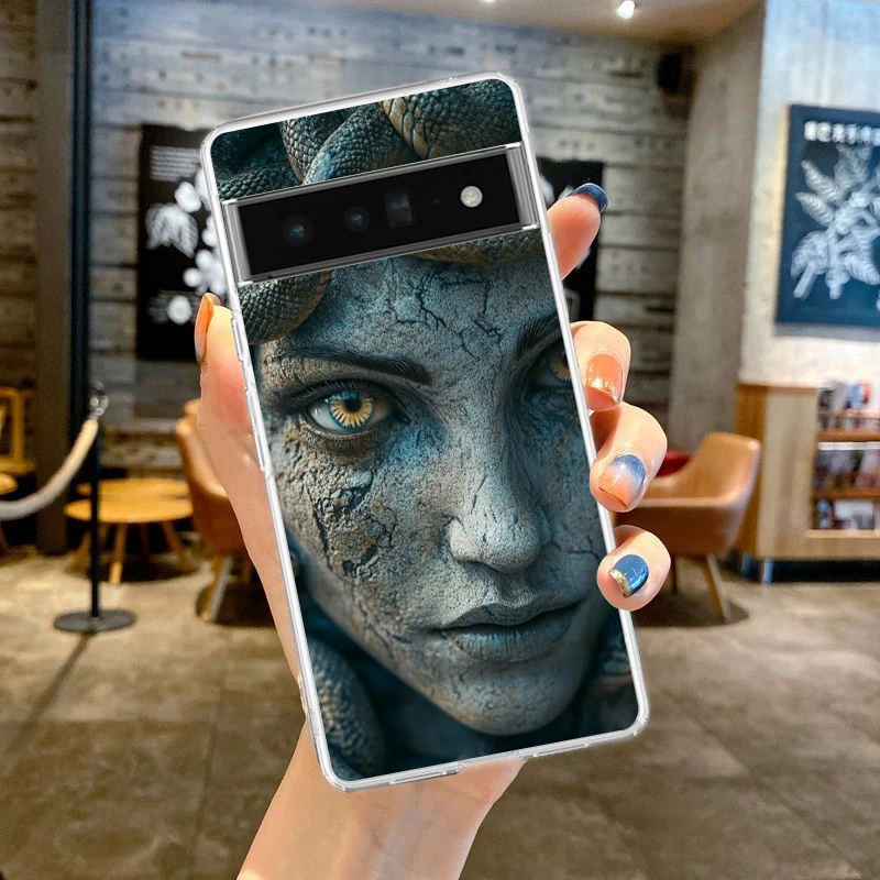 Aesthetic Collage Art Soft Clear Phone Case with Sculptures and Paintings Design