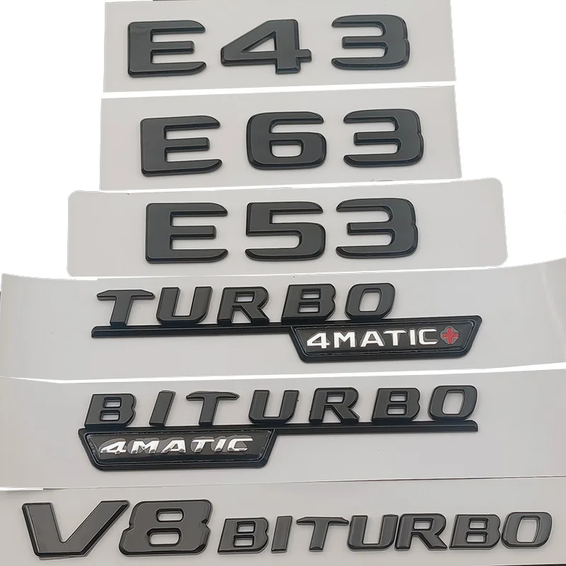 

3d Black Car Letters For Mercedes E43 E53 E63 AMG W213 W212 V8 BITURBO 4MATIC Emblem Rear Trunk Star Logo Stickers Accessories