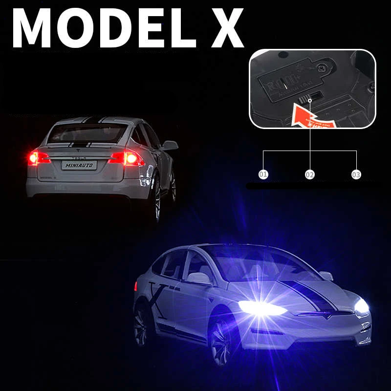 1:20 Tesla Model X Alloy Car Model Diecast Metal Toy Modified Vehicles Car Model Simulation Collection Sound Light Toy Gift 4