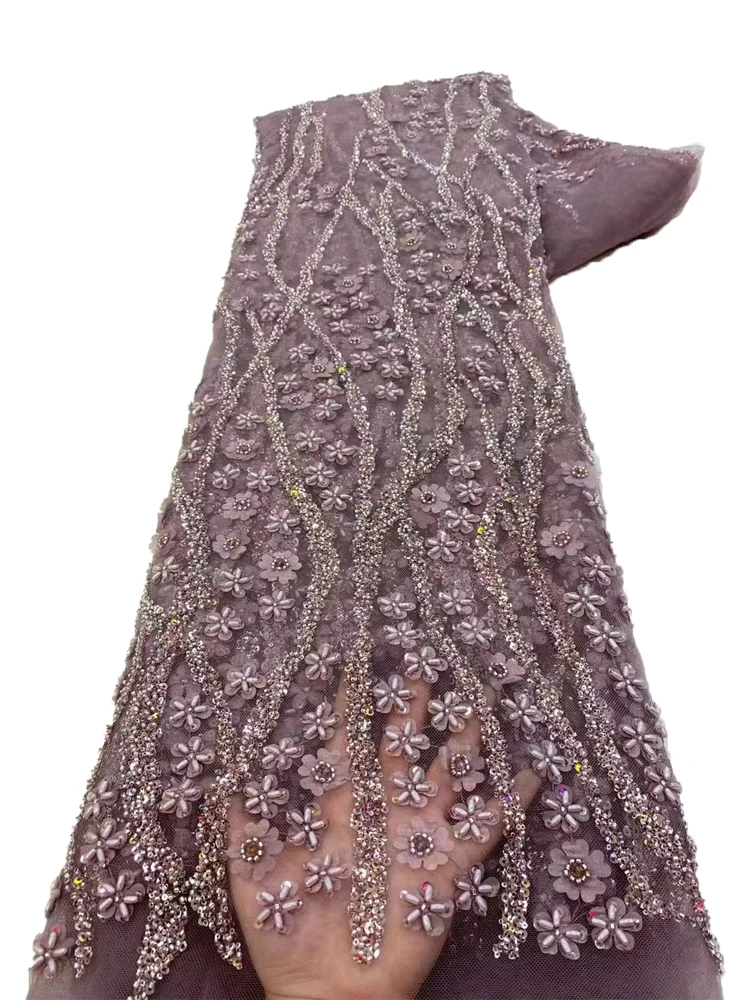 

Luxury Tulle Lace Fabric With Sequins And Beads Embroidery French Lace African Lace Fabric 2023 High Quality for Women Dress