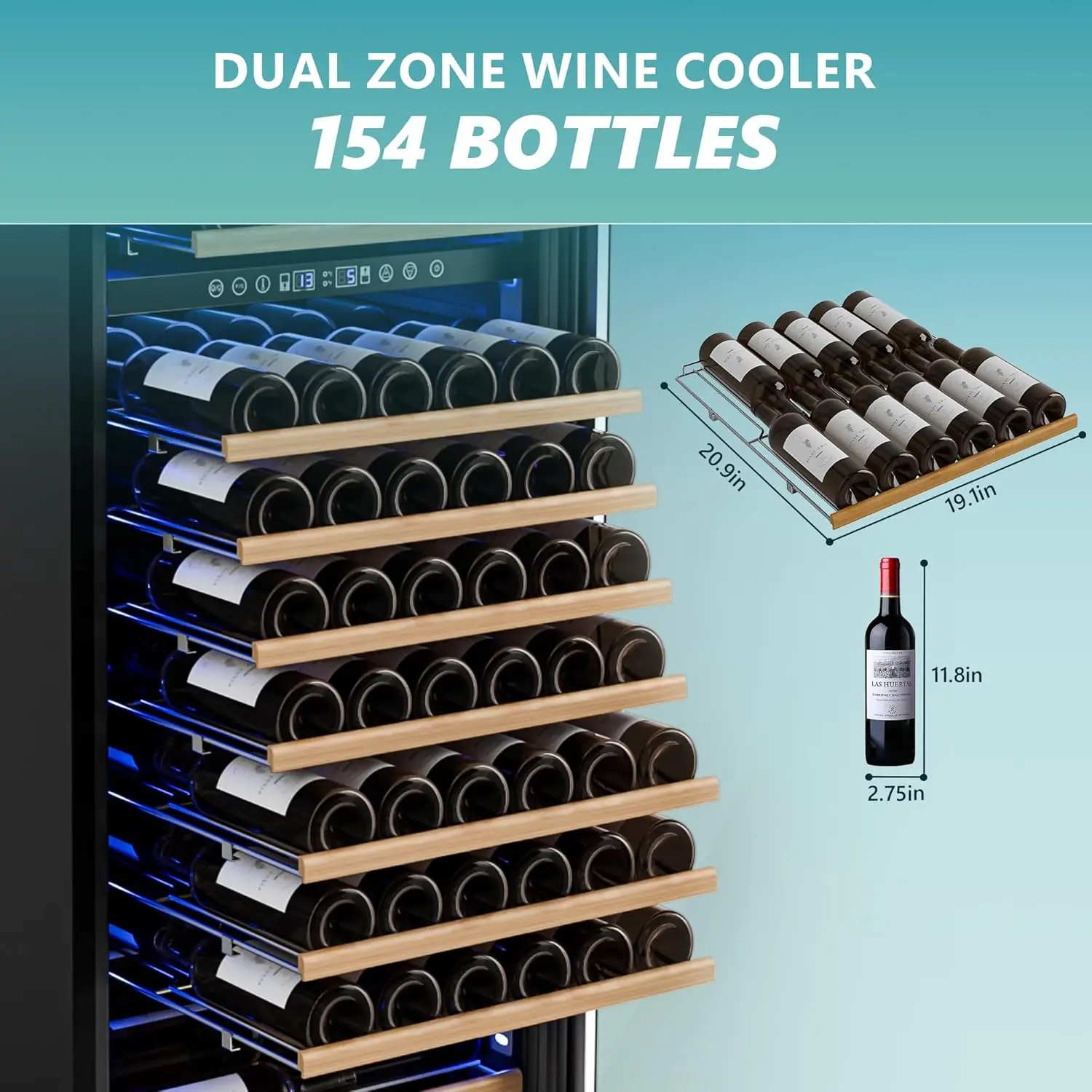 24 Inch Wine Fridge Dual Zone, 154 Bottle Wine Cooler Refrigerator with Glass Door, Powerful Compressor Cooling