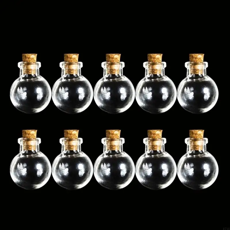 E74E 10pcs Mini Glass Bottles with Cork Stopper Transparency Fillable Organizers for Kindergarten Kid Girl Boys DIY Ornaments 4