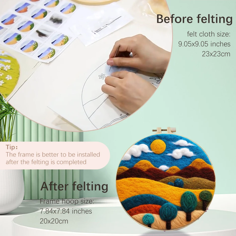 PhotoCustom Funny DIY Wool Embroidery Kit Ins Creative Starry Landscape Wool Stitch Picture Kit Craft Felt Paintings Decors wool felting kit needle felt kit