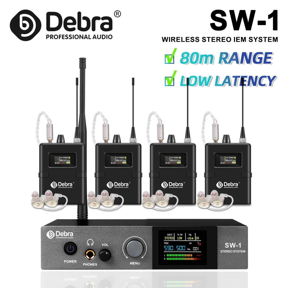 SW-1 Professional Stereo Wireless In-Ear Monitoring System, 590-599 MHz Stable Transmission, for Stage Monitoring, Churches