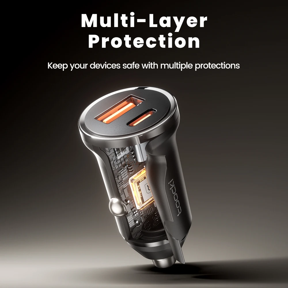 Toocki 30W Dual-Port Fast Charging Car Charger
