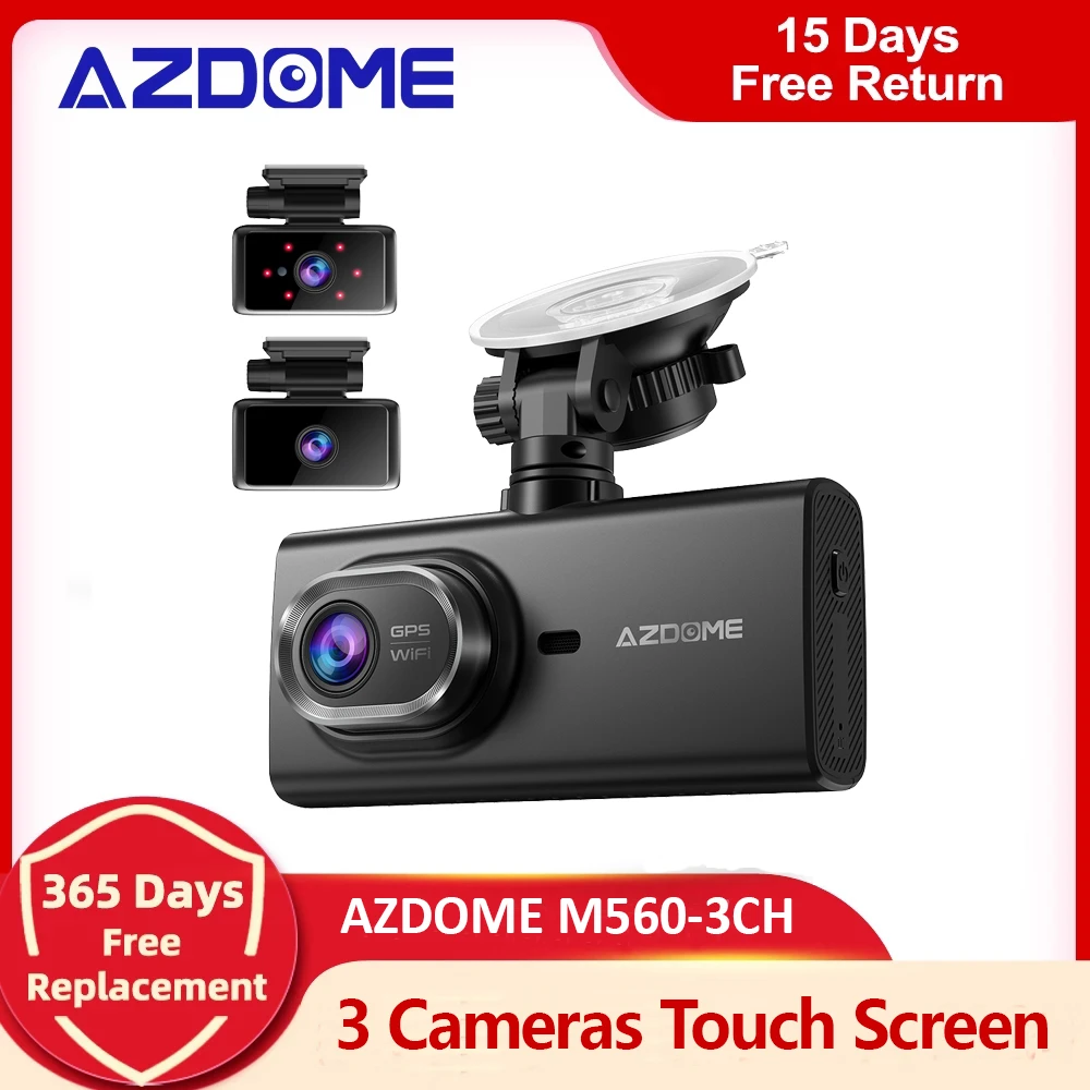 Azdome M5603ch 3 Channel Dash Cam 4” Ips Touch Screen Built In 64gb/128gb Emmc Storage With