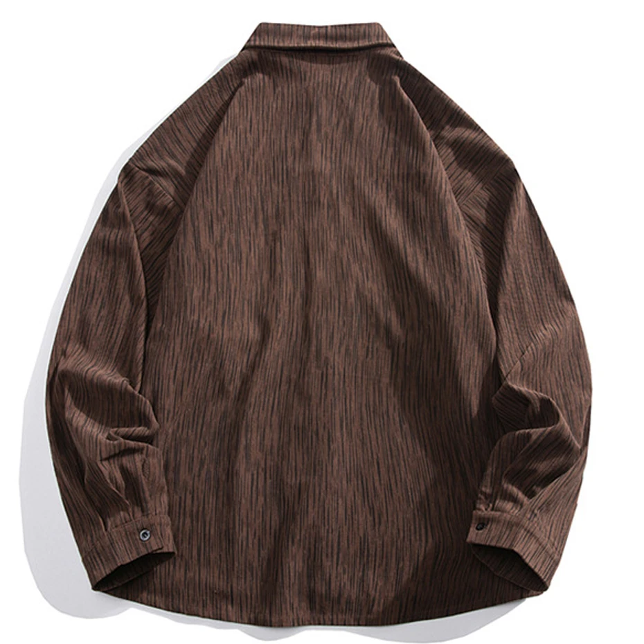 Vintage Striped Shirt Men Spring Autumn Long Sleeve Shirts Fashion Casual Cargo Shirt Jacket Male