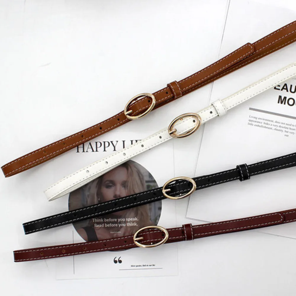 Retro Fashion Casual Simple Texture PU Small Belt Pin Buckle Thin Belt Knotted Girdle Student Skirt Thin Belt Women_voghion.com