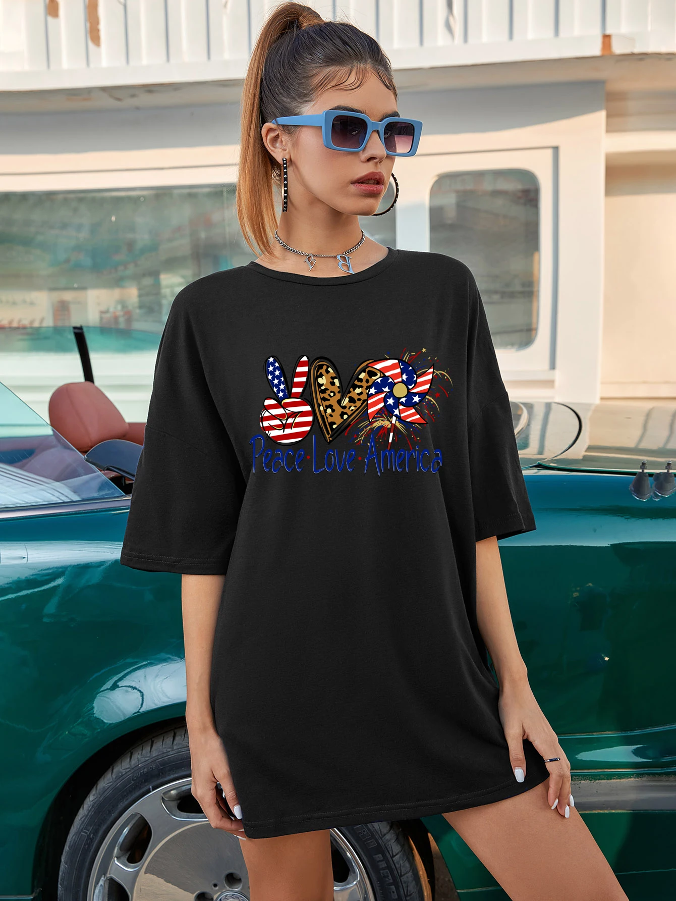 

Цветная свободная футболка peace love America, забавная женская футболка с графическим рисунком