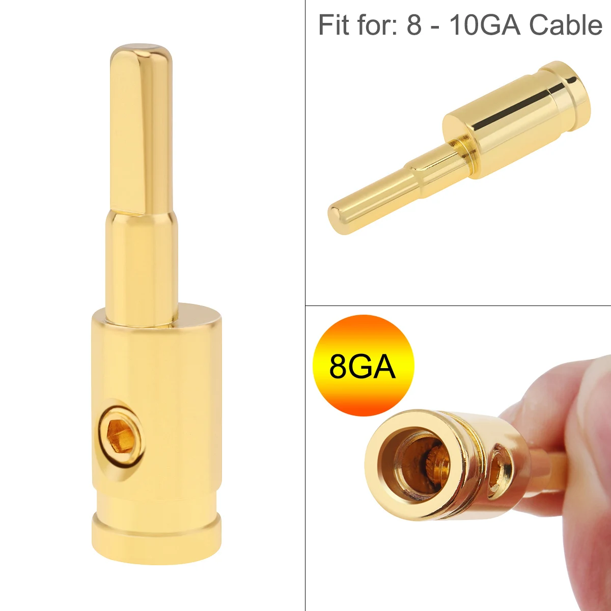 Amp Input Reducer 8 Gauge to 10 Gauge Wire Reducer Power/Ground Adapters Gold Plated Brass for Amp Connects