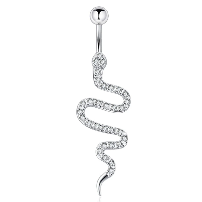 Moissanite Belly Button Piercing Snake Belly Button Rings Dangle Crystal Navel Ring Barbell for Women Girls Belly Piercing Body Jewelry