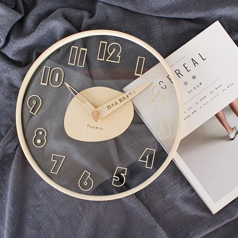 

Simple clock fashion solid wood glass wall clock living room home wall clock