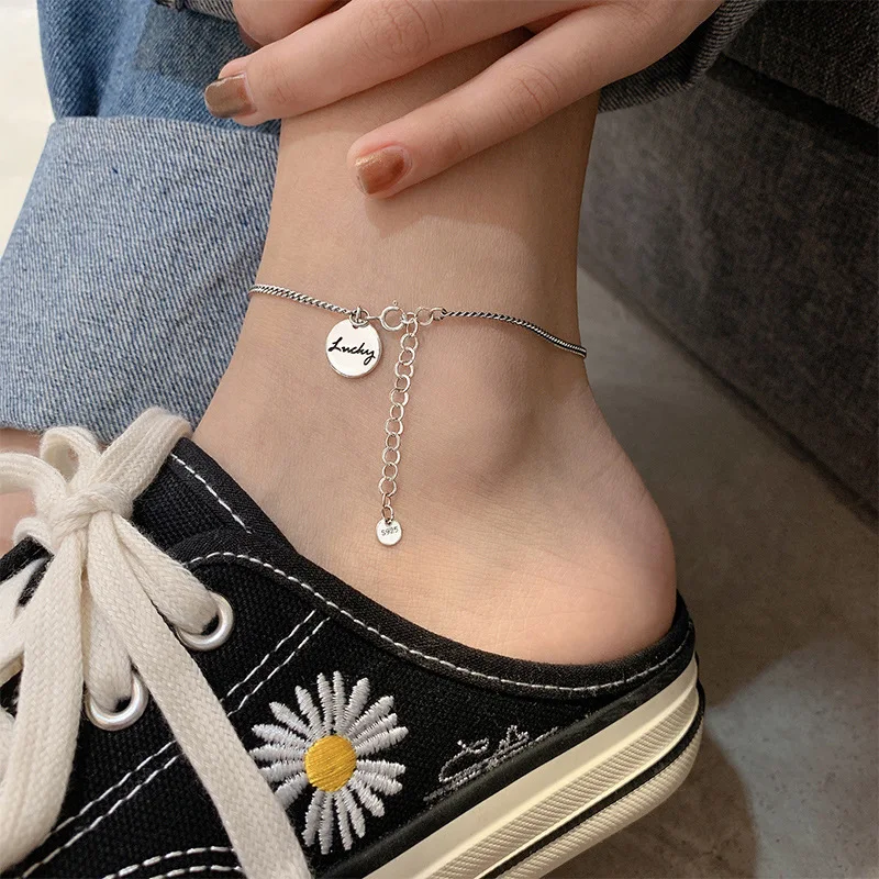 925 Sterling Silver Round Anklet Fashion Simple Temperament Woman Anklet Birthday Party Gift Exquisite Jewelry Accessories