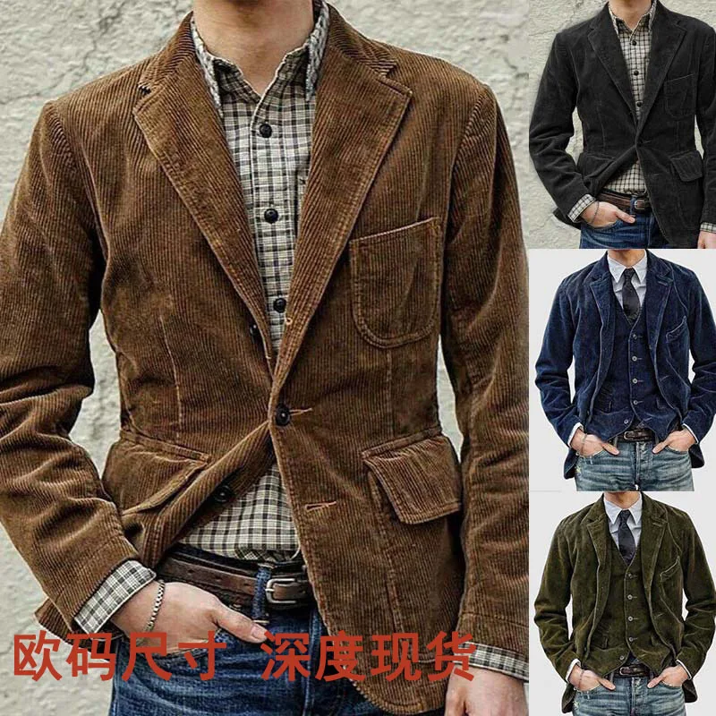Nouveaux vêtements d'automne pour hommes. Costume en velours côtelé de couleur unie. Veste décontractée à col