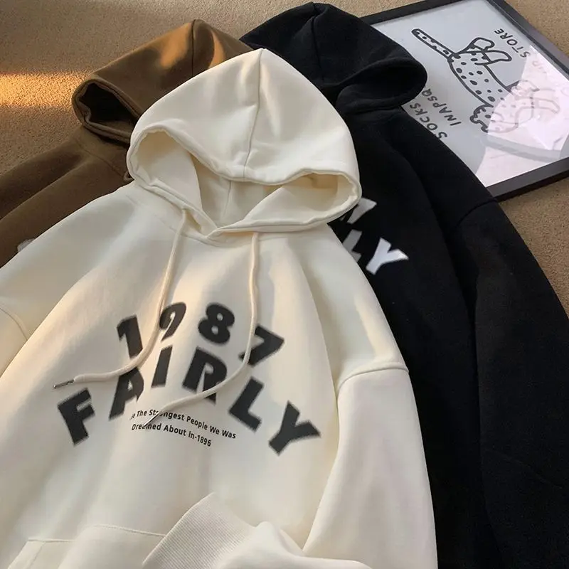 

Autumn and Winter New American Street Letter Printing Hooded Sweater for Men and Women Leisure Student Long Sleeve Top harajuku