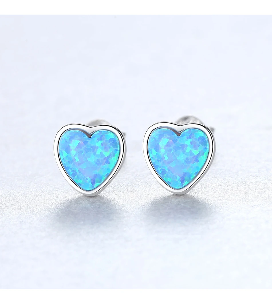 Orecchini a bottone con opale a cuore bianco blu verde adorabile in argento sterling per donne Fidanzamento Matrimonio Fine s_voghion.com