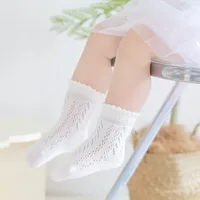 Nouveau bébé garçons filles chaussettes solide respirant enfants chaussettes courtes évider tout-petits enfants coton princesse chaussettes mignonnes pour 0-8 ans 2