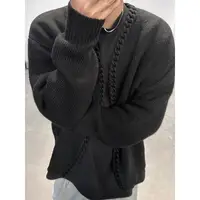 Fall Winter V-Ne Knitted Cardigan Men's  Color Casual Sle Loose Fit Outerwear Comfortable Polyester Fiber Long Sve