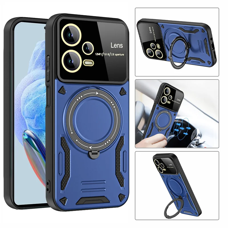 Magsafe Magnetic Wireless Charging Armor Case with Ring Stand and Bumper Protection