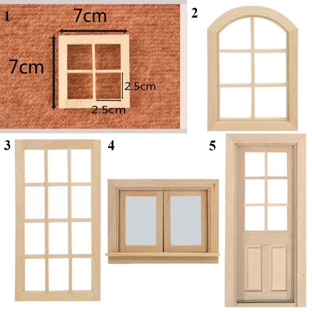 1:12 Dollhouse Mini Blank Door Model Wooden Window Frame Square Windows Can Be Opened Miniature For Doll House Furniture Toys