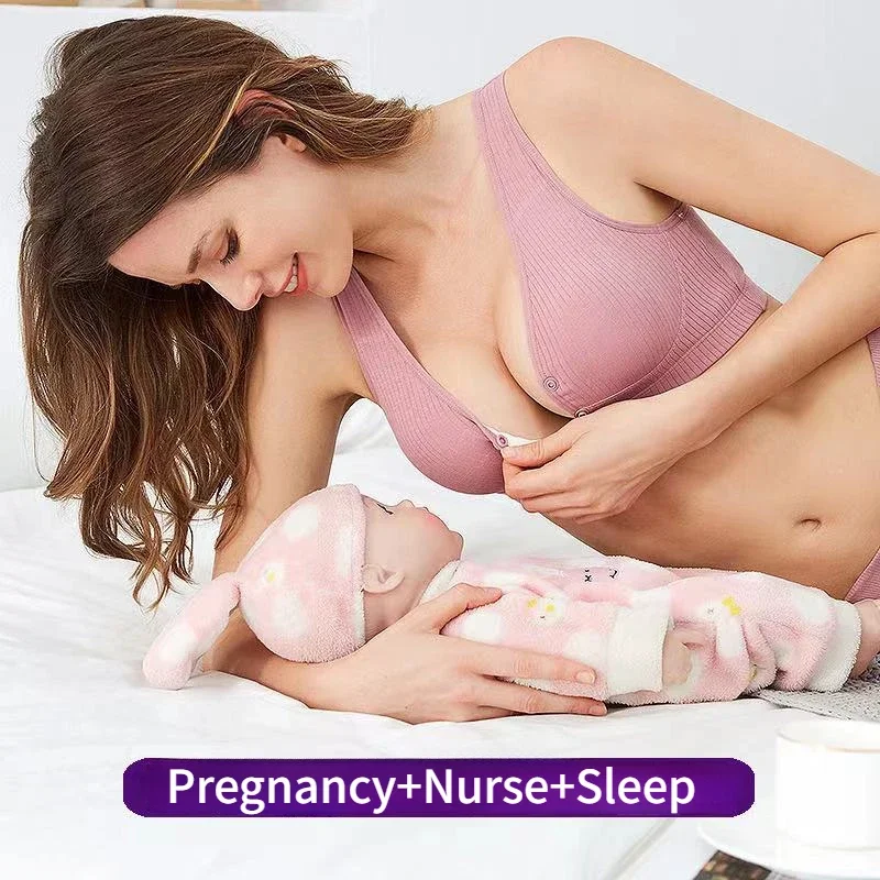 

New Women Underwear Bras Breathable Front Open Button Breastfeeding Bra Gathered Wireless Pregnant Lingerie Nursing Tank Tops