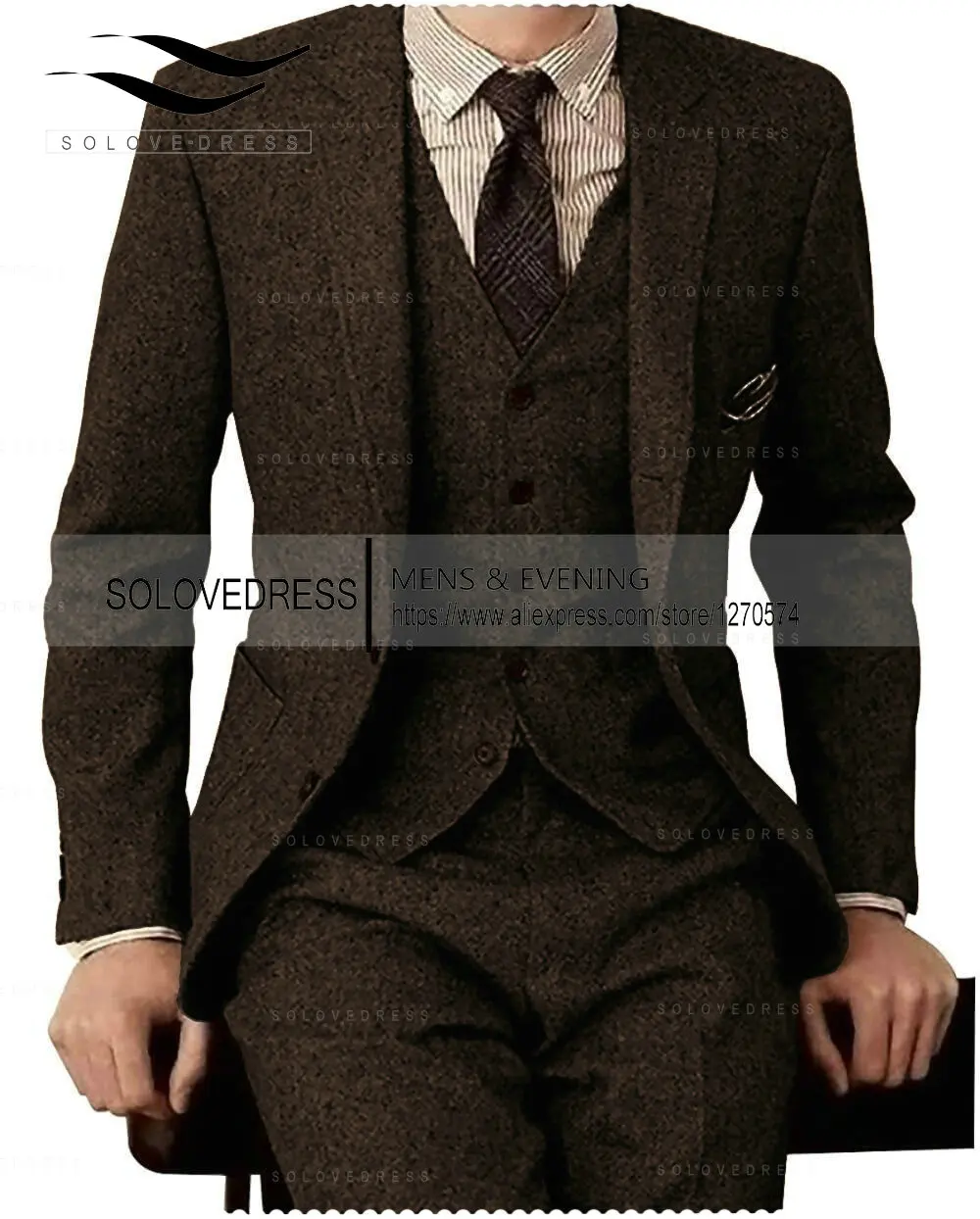 brown tweed masculino ternos peças terno de negócios formal conjunto personalizado noivo vestido de casamento blazer ternos calças