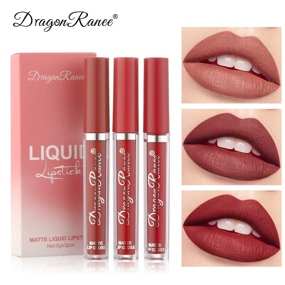 3-teiliges Set flüssiger Lippenstifte, langanhaltendes Make-up für Damen, koreanische Kosmetik, matte Lippenstifte, wasserfest, langanhaltend_voghion.com
