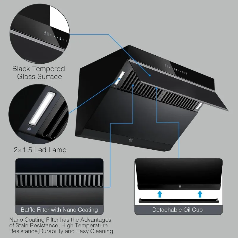 Under Cabinet Range Hood 30 inch,Wall Mount Kitchen Hood 900 CFM with Heating Auto-cleaning Function, Gesture& Touch Control 3