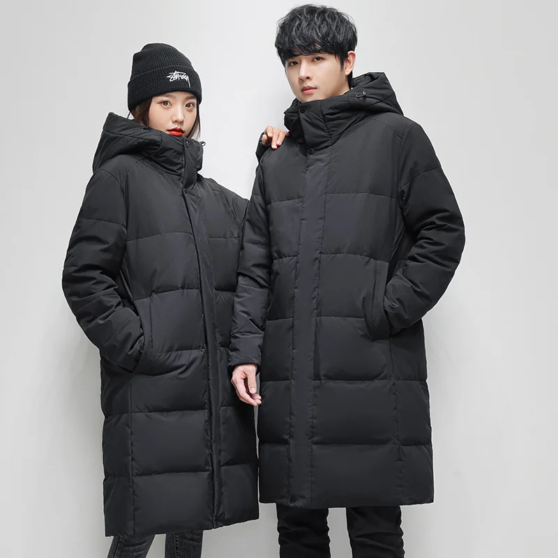 

2023 Brand Winter Long Jacket Men Women Couples Warm Hooded Korean Cotton Padded Coats Parkas Windbreaker