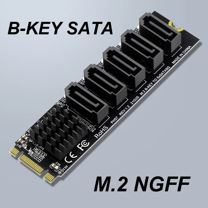 Carte M.2 Vers 5 Ports SATA JMB585 6Gbps PC Adaptateur M.2 Vers 5 Ports SATA 6Gbps - Extension Disque Dur Avec Chipset JMB585 Carte Extension M.2 5 Ports SATA 6Gbps
