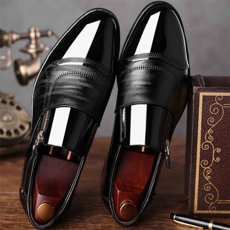 Black Patent Leather Shoes Slip on Formal Men Shoes Plus Size