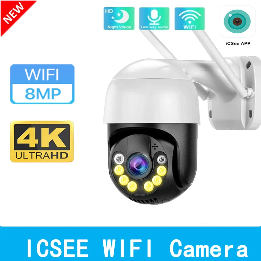 

8MP IP Camera Outdoor WIFI PTZ Human Detection Surveillance Dome Surveillance Two Way Security Camera P2P CCTV IP66 Icsee APP